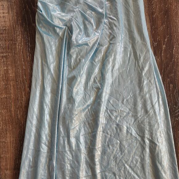 Retrofete Yesi Dress in Blue Silver Size Small Metallic Maxi Spaghetti Straps - Picture 9 of 11
